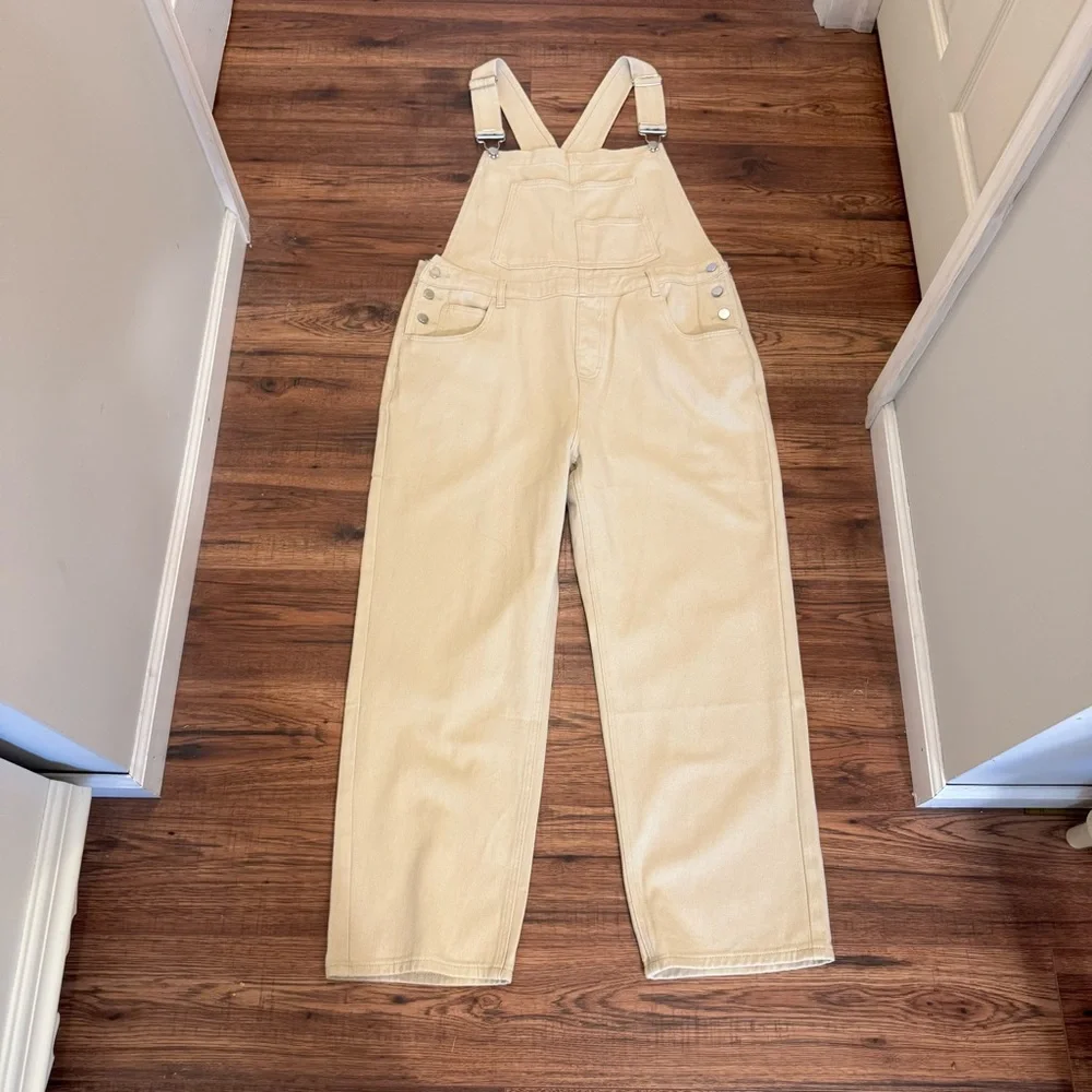 Loose Fit Beige Denim Overalls Jean Jumpsuit Bib Romper Women’s XL - Picture 7 of 14